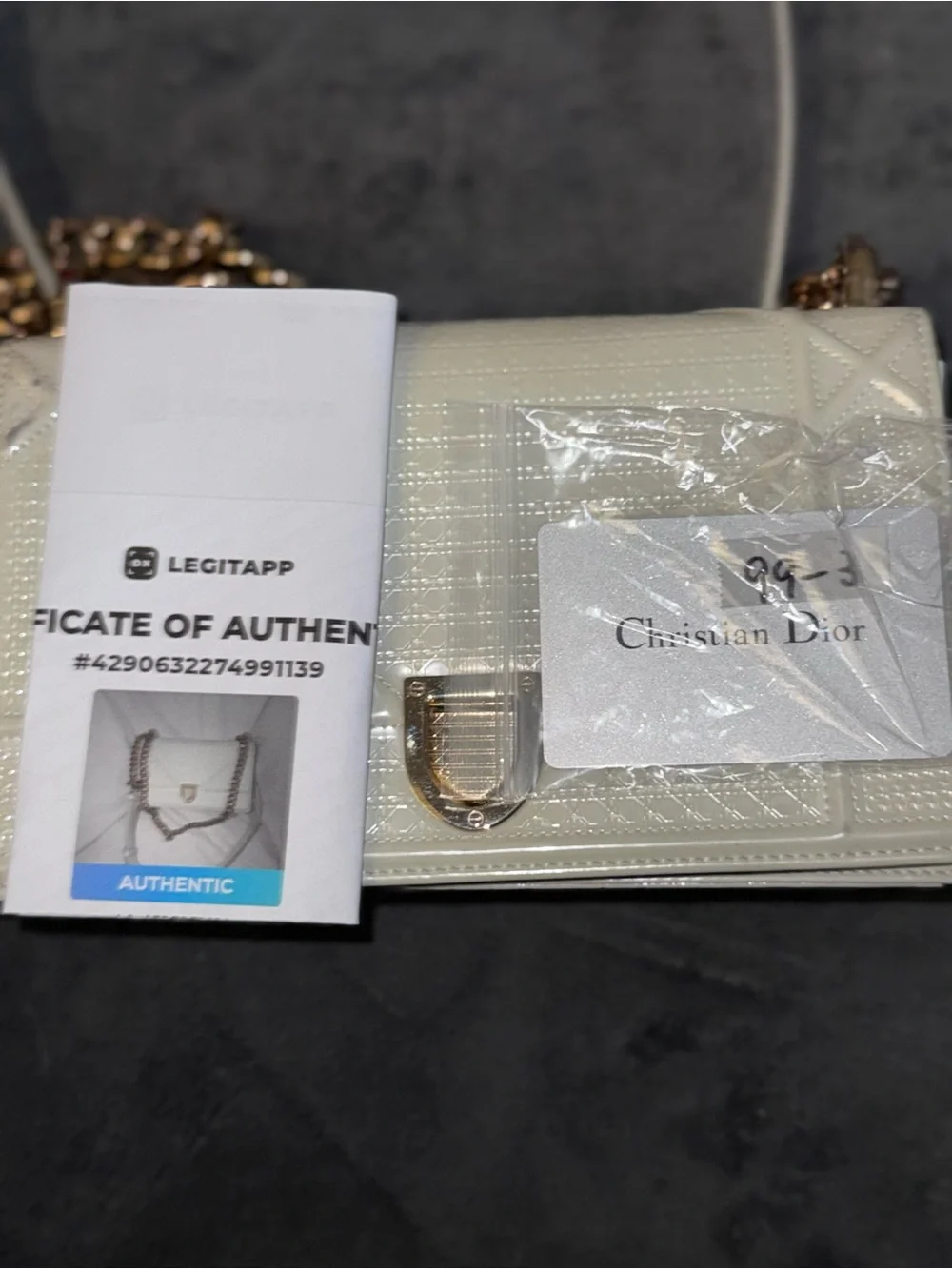 Authentic Christian Dior Diorama Medium Ivory Patent Micro Cannage Bag